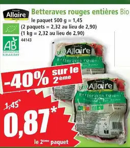 Norma Maison allaire betteraves rouges entières bio offre