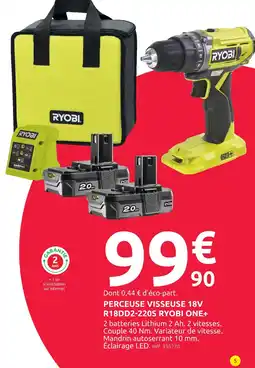 Mr Bricolage Ryobi perceuse visseuse 18v r18dd2-220s one+ offre