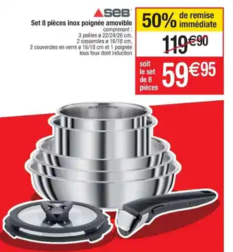 Cora x Carrefour Set 8 pieces inox poignée amovible offre