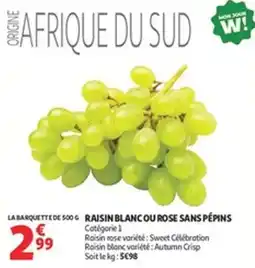 Auchan Raisin blanc ou rose sans pépins offre