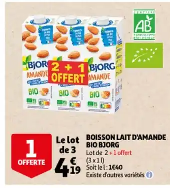 Auchan Boisson lait d'Amande Bio Bjorg offre