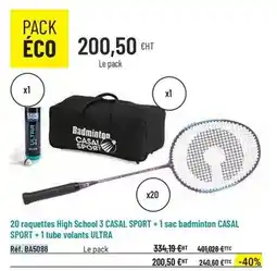 Casal Sport Casal sport - 20 raquettes high school 3 + 1 sac badminton + 1 tube volants ultra offre