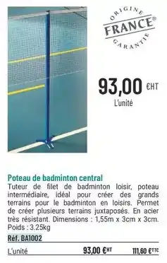 Casal Sport Poteau de badminton central offre