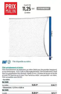 Casal Sport Filet entraînement et loisirs offre