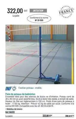 Casal Sport Paire de poteaux de badminton offre