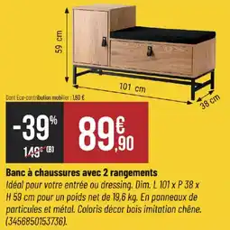 Bricorama Banc à chaussures avec 2 rangements offre