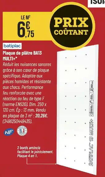 Bricorama Batiplac plaque de plâtre ba13 multi+ offre