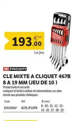 DomPro FACOM Cle mixte a cliquet 467b 8 a 19 mm (jeu de 10 ) offre
