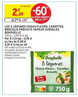 Intermarché Express BONDUELLE Les 3 légumes choux-fleurs, carottes, brocolis précuits vapeur surgelés offre