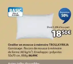 JYSK TROLLKYRKJA Oreiller en mousse à mémoire offre