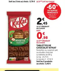 Super U KITKAT Tablettes de chocolat offre
