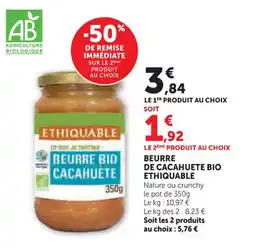 Super U ETHIQUABLE Beurre bio cacahuete offre