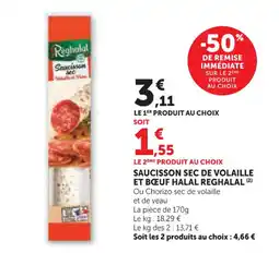 Super U REGHALAL Saucisson sec de volaille et bœuf halal offre