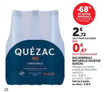 Super U QUEZAC Eau minerale naturelle gazeuse offre