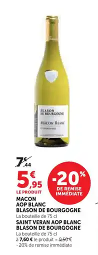 Super U BLASON DE BOURGOGNE Macon aop blanc offre
