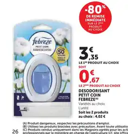 Super U FEBREZE Desodorisant petit coin offre