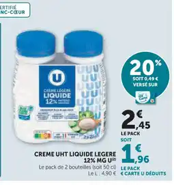 Super U U Creme uht liquide legere 12% offre