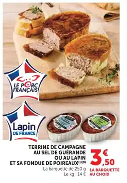 Super U Terrine de campagne au sel de guérande ou au lapin et sa fondue de poireaux offre