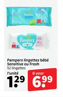 Wibra PAMPERS lingettes bébé Sensitive ou Fresh 52 lingettes offre