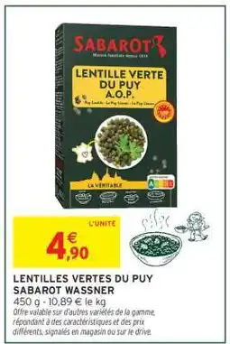 Intermarché LENTILLES VERTES DU PUY SABAROT WASSNER offre