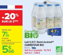 Carrefour Market Lait u.h.t. demi-écrémé carrefour bio offre