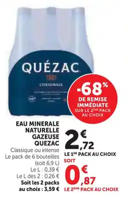 Hyper U Eau minerale naturelle gazeuse quezac offre