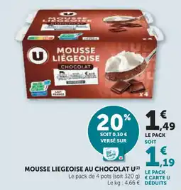 Hyper U Mousse liegeoise au chocolat u offre