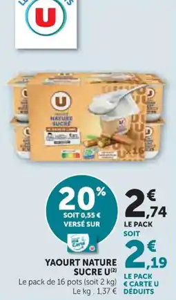 Hyper U Yaourt nature sucre u offre