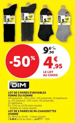 Hyper U Dim lot de 5 paires de mi-chaussettes homme offre
