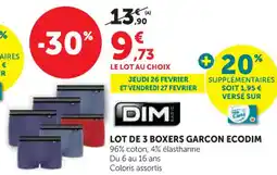Hyper U Lot de 3 boxers garcon ecodim offre
