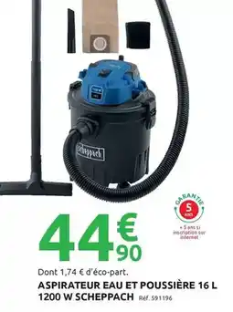 Mr Bricolage Scheppach - aspirateur eau et poussière 16 l 1200 w offre