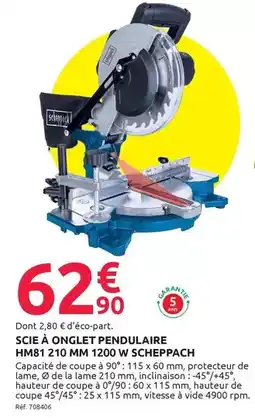Mr Bricolage Scheppach - scie a onglet pendulaire hm81 210 mm 1200 w offre