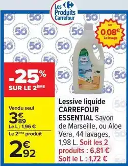 Carrefour Carrefour - lessive liquide essential savon de marseille offre