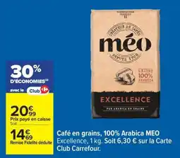 Carrefour Café en grains, 100% Arabica MEO Excellence, 1 kg offre