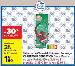 Carrefour Tablette de Chocolat Noir avec Fourrage CARREFOUR SENSATION offre