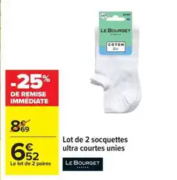 Carrefour Lot de 2 socquettes ultra courtes unies offre