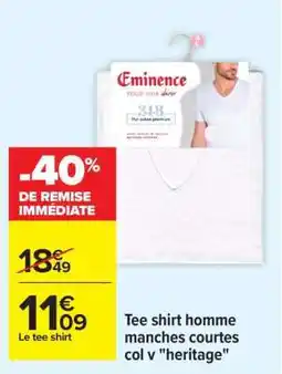 Carrefour Tee shirt homme manches courtes col v heritage offre