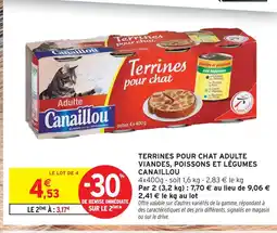 Intermarché Canaillou terrines pour chat adulte viandes, poissons et légumes offre