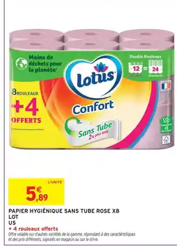 Intermarché Lotus confort papier hygiénique sans tube rose x8 offre
