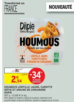 Intermarché Diipie houmous lentille jaune, carotte rôtie et graine de coriandre offre