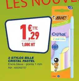 Bureau Vallée Bic 3 stylos bille cristal pastel offre