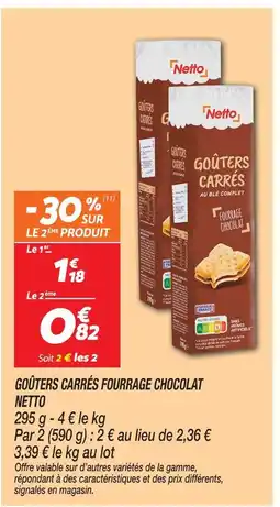 Netto Netto goûters carrés fourrage chocolat offre