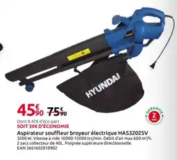 Mr Bricolage HYUNDAI Aspirateur souffleur broyeur électrique HAS3202SV offre