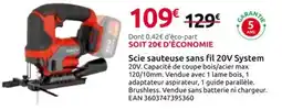 Mr Bricolage Scie sauteuse sans fil 20V System offre