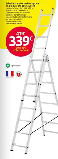 Mr Bricolage Echelle transformable 3 plans en aluminium base évasée offre