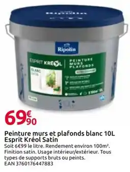 Mr Bricolage RIPOLIN Peinture murs et plafonds blanc Esprit Kréol Satin offre