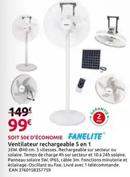 Mr Bricolage Ventilateur rechargeable 5 en 1 offre