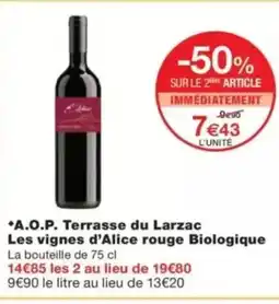 Monop' A.O.P. Terrasse du Larzac Les vignes d'Alice rouge Biologique offre