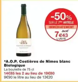 Monop' A.O.P. Costières de Nîmes blanc Biologique offre