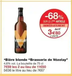 Monop' BRASSERIE DE VÉZELAY Bière blonde offre